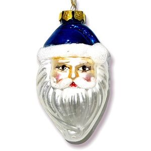 Hand Painted blown Glass Santa Claus blue wizard hat Christmas Ornament
